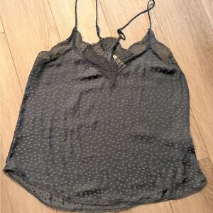 lovestitch Black Lace-Trim Star Dot Satin Cami